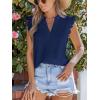 imageCUPSHE Womens Top Woven V Neck Sleeveless Smocked Cuffs Blouse Casual LooseNavy