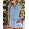 imageCUPSHE Womens Top Woven V Neck Sleeveless Smocked Cuffs Blouse Casual LooseSky Blue