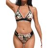 imageCUPSHE Womens Bikini Sets Two Piece Swimsuit Halter V Neck Back Hook Cutout Stitching Cheeky BottomBlackPink Floral