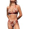 imageCUPSHE Womens Bikini Sets Two Piece Swimsuit Halter V Neck Back Hook Cutout Stitching Cheeky BottomBrownBeige Tropical