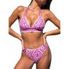 imageCUPSHE Womens Bikini Sets Two Piece Swimsuit Halter V Neck Back Hook Cutout Stitching Cheeky BottomWhitePink Floral