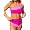 imageCUPSHE Womens Bikini Sets Two Piece Swimsuit High Waisted One Shoulder Color Block Ruched AsymmetricalFuchsiaPink