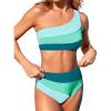 imageCUPSHE Womens Bikini Sets Two Piece Swimsuit High Waisted One Shoulder Color Block Ruched AsymmetricalMint GreenLight Blue
