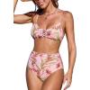 imageCUPSHE Womens Bikini Sets Two Piece Swimsuit High Waisted V Neck Bathing Suit Spaghetti Adjustable Straps Ruched SwimwearPinkFloral