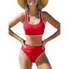 imageCUPSHE Womens Bikini Sets Two Piece Swimsuit Scoop Neck Tank Wide Straps Midkini StitchingRedWhite