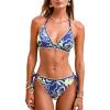 imageCUPSHE Womens Bikini Sets Two Piece Swimsuit V Neck Halter Back Self Tie Stitching Side Lace UpNavyGreen Paisley