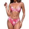 imageCUPSHE Womens Bikini Sets Two Piece Swimsuit V Neck Halter Stitching Back Hook Cutout Straps Mid RisePink Floral