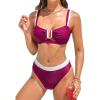 imageCUPSHE Womens Bikini Sets Two Piece Swimsuit V Neck U Wire High Waisted Color Block Cutout Adjustable Straps Back HookMagenta PurpleWhite