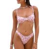 imageCUPSHE Womens Bikini Sets Two Piece Swimsuit V Neck Underwire Adjustable Straps Cheeky Bottom Back HookWhite PinkFloral