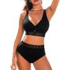 imageCUPSHE Womens Bikini Sets Two Piece Swimsuits High Waisted V Neck Front Twist Cut Out Mid Rise Bottom TexturedBlack