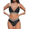imageCUPSHE Womens Bikini Sets V Neck Two Piece Bathing Suit High Waisted Color Block Adjustable Double Straps Back HookBlackWhite