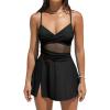 imageCUPSHE Womens One Piece Swim Dress Sweetheart Neck Wrapped Mesh Bathing Suit Adjustable Straps SwimsuitBlack