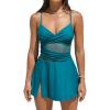 imageCUPSHE Womens One Piece Swim Dress Sweetheart Neck Wrapped Mesh Bathing Suit Adjustable Straps SwimsuitTeal Blue