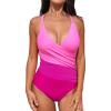imageCUPSHE Womens One Piece Swimsuit Bathing Suit V Neck Ruched Crisscross Back Self Tie Color BlockMagentaPink