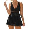 imageCUPSHE Womens One Piece Swimsuit Bathing Suit V Neck Swimdress Mesh Adjustable Wide Straps Swim SkirtBlackWhite