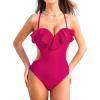 imageCUPSHE Womens One Piece Swimsuit Sweetheart Neck Ruffled Bathing Suit Cutouts Adjustable Self Tie Strappy SwimwearMagenta