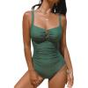 imageCUPSHE Womens One Piece Swimsuit Sweetheart Neck Wide Adjustable Straps Ruched Front Keyhole Bathing SuitGreen