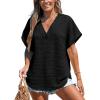 imageCUPSHE Womens Summer Top Short Sleeve V Neck Dressy Casual Loose Fit Shirts Trendy T Shirts Outfits Beach Vacation ClothesBlack
