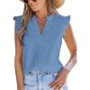 imageCUPSHE Womens Top Woven V Neck Sleeveless Smocked Cuffs Blouse Casual LooseBlue