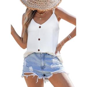 imageCUPSHE Womens Tank Tops Sleeveless Summer Top Spaghetti Strap Botton Down Shirts Beach Vacation Outfits CoverupsWhite