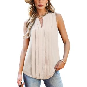 imageCUPSHE Womens Top Lace Split Neck Sleeveless Shirts Dressy Tank Coverup 2025 Fashion Blouse Summer CasualBeige