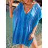 imageCUPSHE Swimsuit Coverup for Women V Neck Geometric Elastic Waist Short Sleeve Beach Cover Ups SundressBlue