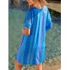 imageCUPSHE Swimsuit Coverup for Women V Neck Geometric Elastic Waist Short Sleeve Beach Cover Ups SundressBlue