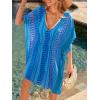 imageCUPSHE Swimsuit Coverup for Women V Neck Geometric Elastic Waist Short Sleeve Beach Cover Ups SundressBlue