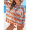 imageCUPSHE Women Crochet Cover Up Striped Swimwear Cutout Beach Coverup TopOrange Striped