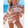 imageCUPSHE Women Crochet Cover Up Striped Swimwear Cutout Beach Coverup TopOrange Striped