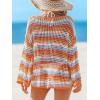 imageCUPSHE Women Crochet Cover Up Striped Swimwear Cutout Beach Coverup TopOrange Striped