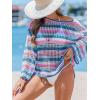 imageCUPSHE Women Crochet Cover Up Striped Swimwear Cutout Beach Coverup TopPurple Striped