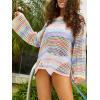 imageCUPSHE Women Crochet Cover Up Striped Swimwear Cutout Beach Coverup TopRainbow Color