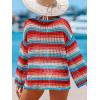 imageCUPSHE Women Crochet Cover Up Striped Swimwear Cutout Beach Coverup TopRedgreen Striped