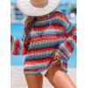 imageCUPSHE Women Crochet Cover Up Striped Swimwear Cutout Beach Coverup TopRedgreen Striped