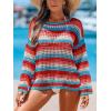 imageCUPSHE Women Crochet Cover Up Striped Swimwear Cutout Beach Coverup TopRedgreen Striped