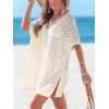 imageCUPSHE Women Crochet Swim Coverup V Neck Hollow Out Casual Loose Beach Coverup DressBeige