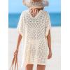 imageCUPSHE Women Crochet Swim Coverup V Neck Hollow Out Casual Loose Beach Coverup DressBeige
