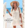 imageCUPSHE Women Crochet Swim Coverup V Neck Hollow Out Casual Loose Beach Coverup DressBeige