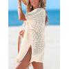 imageCUPSHE Women Crochet Swim Coverup V Neck Hollow Out Casual Loose Beach Coverup DressBeige