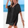 imageCUPSHE Women Crochet Swim Coverup V Neck Hollow Out Casual Loose Beach Coverup DressBlack
