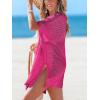 imageCUPSHE Women Crochet Swim Coverup V Neck Hollow Out Casual Loose Beach Coverup DressNeon Pink