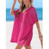 imageCUPSHE Women Crochet Swim Coverup V Neck Hollow Out Casual Loose Beach Coverup DressNeon Pink