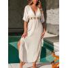 imageCUPSHE Women Swimsuit Coverup Deep V Neck Half Sleeve Maxi Coverup DressBeige