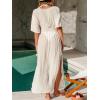 imageCUPSHE Women Swimsuit Coverup Deep V Neck Half Sleeve Maxi Coverup DressBeige