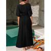 imageCUPSHE Women Swimsuit Coverup Deep V Neck Half Sleeve Maxi Coverup DressBlack