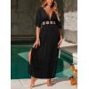 imageCUPSHE Women Swimsuit Coverup Deep V Neck Half Sleeve Maxi Coverup DressBlack
