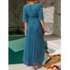 imageCUPSHE Women Swimsuit Coverup Deep V Neck Half Sleeve Maxi Coverup DressBlue