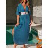 imageCUPSHE Women Swimsuit Coverup Deep V Neck Half Sleeve Maxi Coverup DressBlue