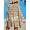 imageCUPSHE Womens Crochet Cover Up Cutout Drop Shoulder Long Sleeves Pullover Beachwear Bathing Suit 2025Apricot